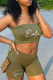 Dark Green Casual Print Patchwork Strapless Sleeveless Two Pieces