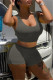 Grey Fashion Casual Solid Basic U Neck Sleeveless Two Pieces