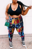 Colour Casual Print Patchwork Harlan High Waist Harlan Full Print Bottoms