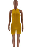 Yellow Sexy Casual Solid Patchwork Turtleneck Skinny Romper