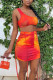 Red Casual Print Bandage Patchwork Fold Asymmetrical Oblique Collar Sleeveless Two Pieces