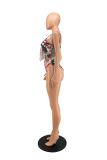 Red Sexy Print Hollowed Out Patchwork Swimwears