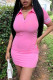 Pink Casual Solid Patchwork Turndown Collar Straight Dresses