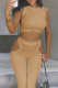 Yellow Sexy Solid Patchwork O Neck Sleeveless Two Pieces