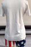 White Casual Print Patchwork O Neck Short Sleeve Two Pieces