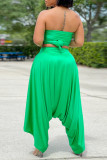 Green Casual Solid Bandage Patchwork Backless Strapless Sleeveless Two Pieces