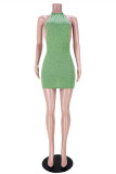 Green Fashion Sexy Solid Backless O Neck Sleeveless Dress