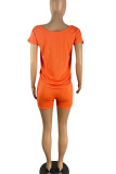 Blue Casual Solid Bandage Patchwork O Neck Short Sleeve Two Pieces