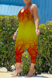 Red Yellow Casual Gradual Change Patchwork Spaghetti Strap Harlan Jumpsuits
