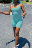 Light Blue Sexy Casual Solid Vests U Neck Skinny Romper