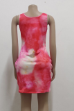 Colour Sexy Print Split Joint O Neck Pencil Skirt Dresses