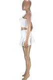 White Casual Sportswear Solid Basic U Neck Sleeveless Two Pieces
