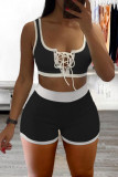 Deep Pink Sexy Casual Solid Bandage U Neck Sleeveless Two Pieces