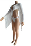 White Fashion Sexy Solid Tassel Hollowed Out Swimwears