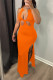 Orange Fashion Sexy Solid Hollowed Out Slit O Neck Sleeveless Dress