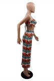 Multicolor Fashion Sexy Print Backless Strapless Sleeveless Two Pieces