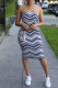 Black White Sexy Casual Striped Print Backless Strapless Sleeveless Dress