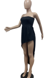 Blue Sexy Solid Patchwork Strapless Irregular Dress Dresses
