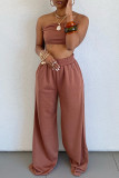 Brown Sexy Casual Solid Backless Strapless Sleeveless Two Pieces