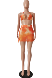 Orange Sexy Print Split Joint Swimwears