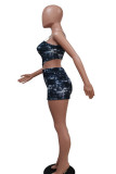 Purple Sexy Print Patchwork Asymmetrical Spaghetti Strap Sleeveless Two Pieces