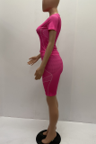 Rose Red Casual Print Patchwork O Neck Short Sleeve Two Pieces