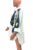 White Casual Solid Patchwork Asymmetrical Turndown Collar Shirt Dress Dresses