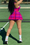 Orange Casual Sportswear Plaid Print Vests U Neck Sleeveless Two Pieces
