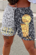 Black Casual Print Patchwork Straight Mid Waist Straight Full Print Bottoms