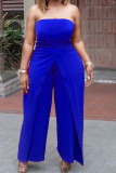 Red Celebrities Solid Split Joint Asymmetrical Strapless Straight Jumpsuits