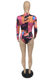 Pink Fashion Sexy Print Long Sleeve Basic Swimwears
