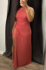 Brownness Sexy Casual Solid Slit O Neck Sleeveless Dress