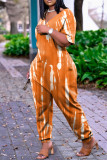 Red Fashion Casual Print Basic V Neck Regular Jumpsuits