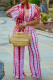 Red Casual Striped Print Tie Dye Bandage Patchwork V Neck Straight Jumpsuits