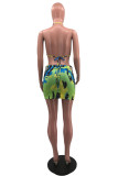 Blue Fashion Sexy Print Tie Dye Bandage Backless Swimwears