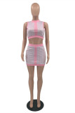 Pink Fashion Sexy Print Vests O Neck Sleeveless Two Pieces