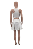 White Casual Solid Patchwork O Neck Sleeveless Two Pieces