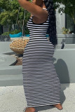 Black Sexy Casual Striped Print Basic U Neck Vest Dress Dresses
