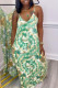 Green Sexy Print Patchwork Spaghetti Strap Sling Dress Dresses