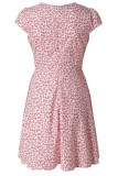 Pink Sweet Print Split Joint V Neck A Line Dresses