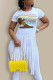 White Street Print Tassel Patchwork O Neck T-Shirts