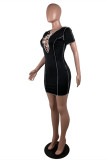 White Fashion Sexy Solid Hollowed Out Patchwork V Neck Short Sleeve Dress