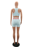 Pink Sportswear Print Patchwork Square Collar Sleeveless Two Pieces
