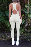 Blue Sexy Solid Hollowed Out Square Collar Skinny Jumpsuits