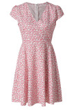Pink Sweet Print Split Joint V Neck A Line Dresses