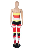 Red Fashion Sexy Striped Print Backless Strapless Regular Jumpsuits