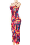 Red Sexy Print Patchwork Spaghetti Strap Pencil Skirt Dresses