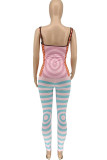 Pink Casual Print Patchwork Skinny Jumpsuits