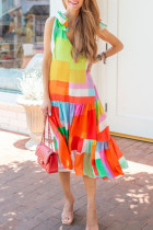 Orange Fashion Street Print Split Joint V Neck A Line Dresses