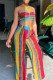 Multicolor Sexy Casual Striped Print Backless Strapless Sleeveless Two Pieces